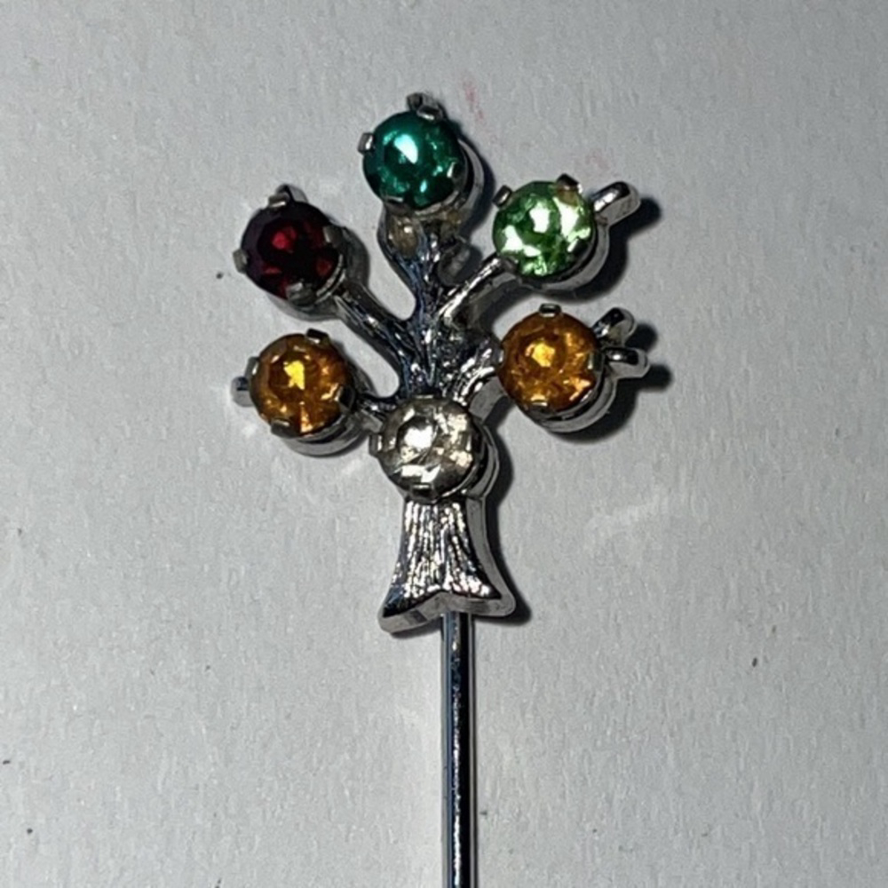 ANSON Sterling Silver Multi Color Rhinestone Stick Pin